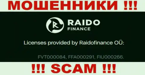 На сайте кидал RaidoFinance Eu представлен этот номер лицензии