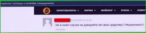 Весьма опасно рисковать собственными деньгами, перечисляя их в компанию Coin Payments (комментарий)