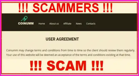 Coinumm Scammers can change their agreement at any time