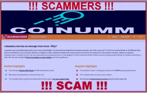 Information about Coinumm Com swindlers from the ScamAdviser Com