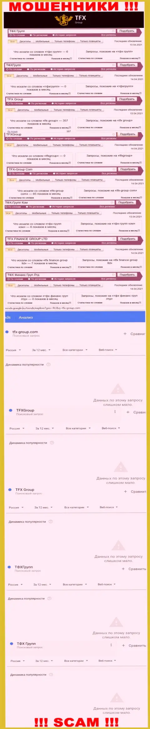 Число запросов по мошенникам TFX Group во всемирной сети