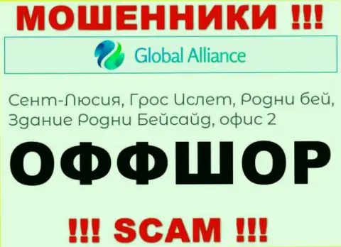 Работать совместно с конторой GlobalAlliance Io весьма опасно - их оффшорный юридический адрес - Saint Lucia, Gros Islet, Rodney Bay, Rodney Bayside Building, Office 2 (информация позаимствована сайта)