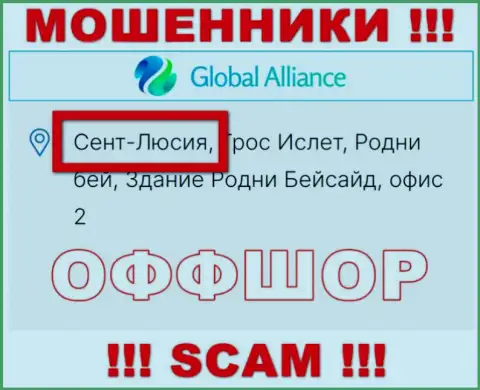 С мошенником Global Alliance не стоит сотрудничать, ведь они расположены в офшоре: Saint Lucia