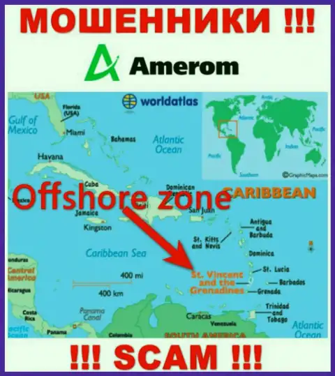 Контора Amerom De имеет регистрацию довольно-таки далеко от оставленных без денег ими клиентов на территории Saint Vincent and the Grenadines