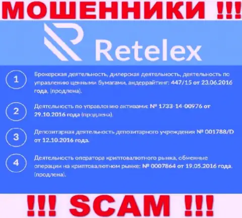 Retelex Com, запудривая мозги лохам, показали у себя на web-сайте номер их лицензии