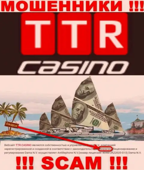 Кюрасао - это юридическое место регистрации компании TTR Casino