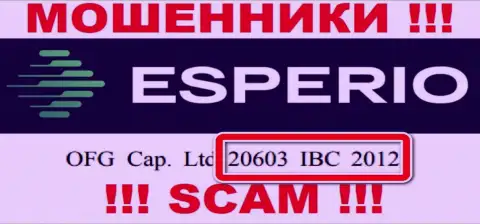 Esperio - номер регистрации жуликов - 20603 IBC 2012