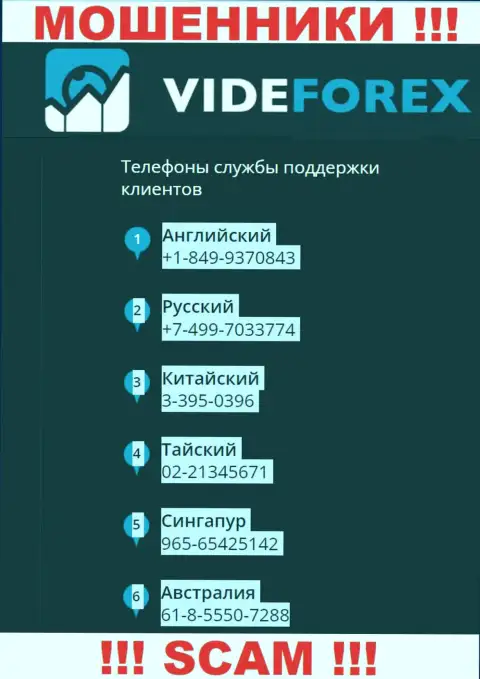 В арсенале у internet аферистов из конторы Vide Forex припасен не один номер телефона