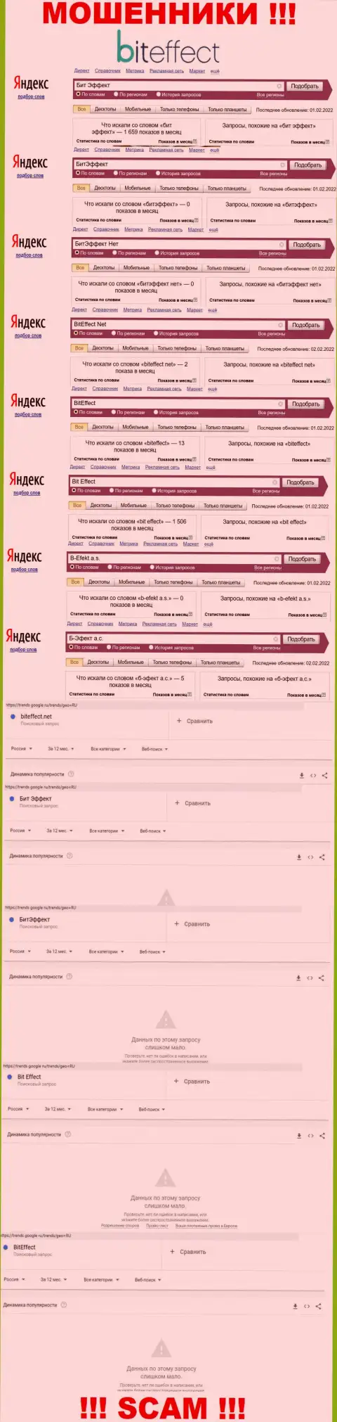 Итог online-запросов сведений про воров Бит Эффект в интернет сети