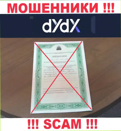 У компании dYdX Exchange не показаны данные о их лицензии на осуществление деятельности это хитрые интернет ворюги !!!