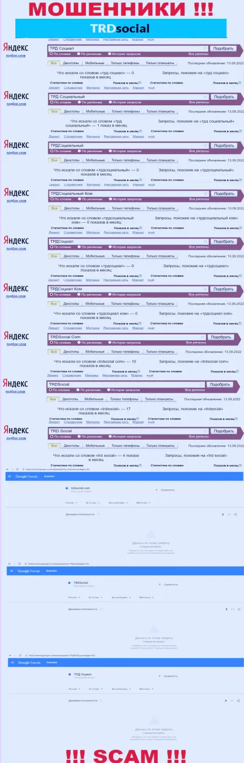 Информация по онлайн запросам бренда TRDSocial, взятая из интернета