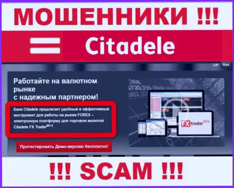 Область деятельности незаконно действующей компании Citadele - Форекс