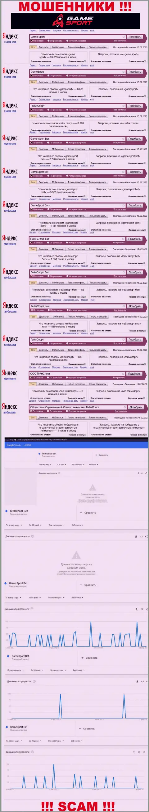 Статистика об количестве запросов информации об аферистах Гейм Спорт