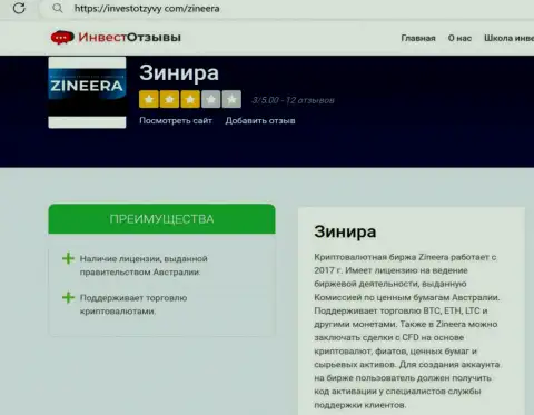 Анализ деятельности биржевой организации Zineera Com на веб-ресурсе ИнвестОтзывы Ком