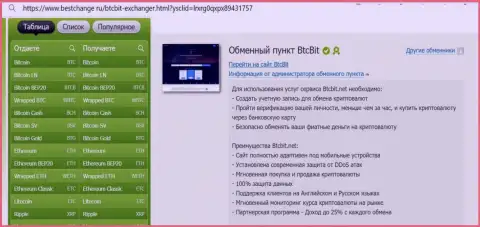 Информация о мобильной приспособленности онлайн-ресурса интернет обменника БТЦБит, выложенная на web-ресурсе bestchange ru