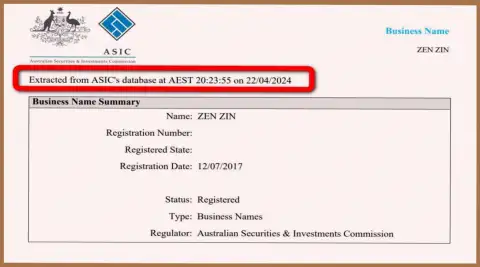Документ, который доказывает наличие регистрации у биржевой организации Зиннейра Ком