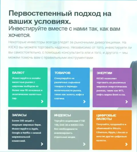 Финансовые инструменты для торгов дилинговой компании Киехо Ком