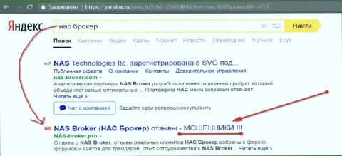 Первые 2 строки Yandex - НАСБрокер мошенники!!!